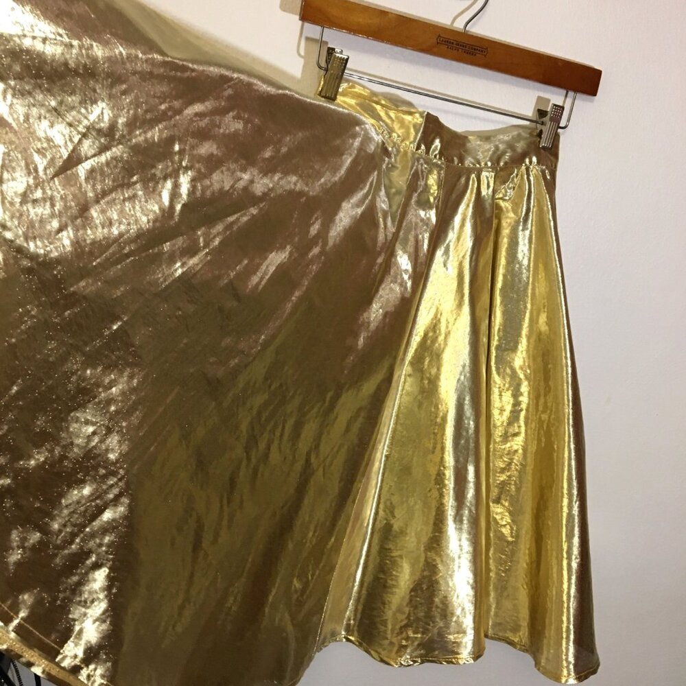 Vintage 70s 80s 90s Frederick's of Hollywood Gold Lame Circle Skirt Disco (BT) - Picture 2 of 11
